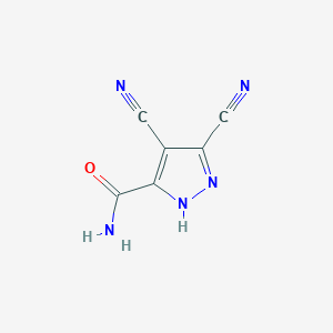 molecular formula C6H3N5O B15213982 3,4-dicyano-1H-pyrazole-5-carboxamide CAS No. 91195-30-1