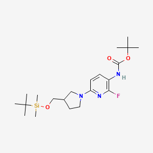 molecular formula C21H36FN3O3Si B1521400 T-Butyl 6-(3-((tert-butyldimethylsilyloxy)methyl)-pyrrolidin-1-YL)-2-fluoropyridin-3-ylcarbamate CAS No. 1228665-49-3