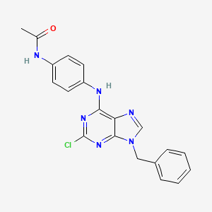 molecular formula C20H17ClN6O B15214924 Acetamide, N-(4-((2-chloro-9-(phenylmethyl)-9H-purin-6-yl)amino)phenyl)- CAS No. 125802-54-2