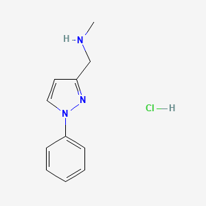molecular formula C11H14ClN3 B1521523 methyl[(1-phenyl-1H-pyrazol-3-yl)methyl]amine hydrochloride CAS No. 1193389-88-6