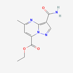 molecular formula C11H12N4O3 B1521573 Ethyl 3-carbamoyl-5-methylpyrazolo[1,5-a]pyrimidine-7-carboxylate CAS No. 1193390-19-0