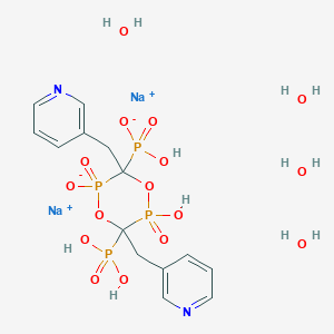 molecular formula C14H24N2Na2O16P4 B15215902 Sodium hydrogen(5-hydroxy-2,2,5-trioxido-6-phosphono-3,6-bis(pyridin-3-ylmethyl)-1,4,2,5-dioxadiphosphinan-3-yl)phosphonate tetrahydrate 