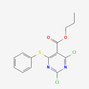 molecular formula C14H12Cl2N2O2S B15216143 Propyl 2,4-dichloro-6-(phenylsulfanyl)pyrimidine-5-carboxylate CAS No. 87847-65-2