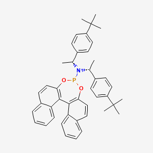 molecular formula C44H46NO2P B15216322 N,N-bis[(1R)-1-(4-tert-butylphenyl)ethyl]-12,14-dioxa-13-phosphapentacyclo[13.8.0.02,11.03,8.018,23]tricosa-1(15),2(11),3,5,7,9,16,18,20,22-decaen-13-amine 