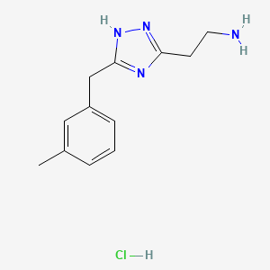 molecular formula C12H17ClN4 B1521677 {2-[3-(3-Methylbenzyl)-1H-1,2,4-triazol-5-YL]-ethyl}amine hydrochloride CAS No. 1185297-97-5