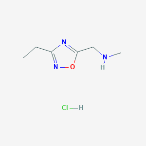molecular formula C6H12ClN3O B1521692 [(3-Ethyl-1,2,4-oxadiazol-5-yl)methyl]methylamine hydrochloride CAS No. 1185298-74-1