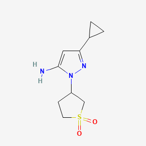 molecular formula C10H15N3O2S B1521703 3-(5-amino-3-cyclopropyl-1H-pyrazol-1-yl)-1lambda6-thiolane-1,1-dione CAS No. 1152665-00-3