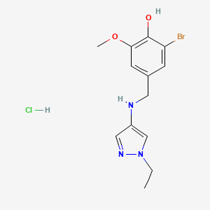 molecular formula C13H17BrClN3O2 B1522028 2-bromo-4-{[(1-ethyl-1H-pyrazol-4-yl)amino]methyl}-6-methoxyphenol hydrochloride CAS No. 1210340-78-5