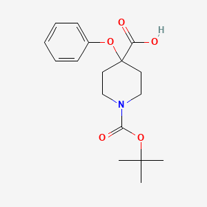 molecular formula C17H23NO5 B1522099 1-[(Tert-butoxy)carbonyl]-4-phenoxypiperidine-4-carboxylic acid CAS No. 1193388-97-4