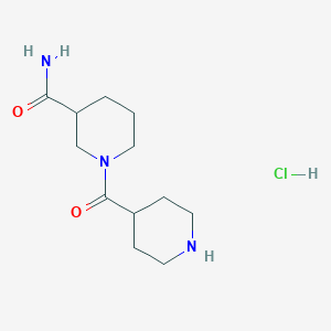 molecular formula C12H22ClN3O2 B1522114 1-(Piperidine-4-carbonyl)piperidine-3-carboxamide hydrochloride CAS No. 1197652-13-3