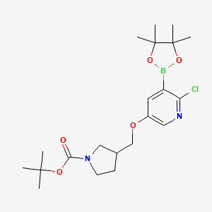 molecular formula C21H32BClN2O5 B1522268 tert-Butyl 3-((6-chloro-5-(4,4,5,5-tetramethyl-1,3,2-dioxaborolan-2-yl)pyridin-3-yloxy)methyl)pyrrolidine-1-carboxylate CAS No. 1262133-83-4