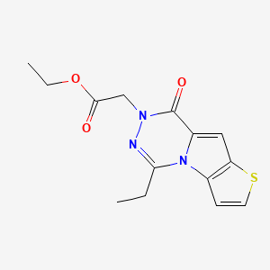 molecular formula C14H15N3O3S B15222996 ethyl 2-(12-ethyl-9-oxo-5-thia-1,10,11-triazatricyclo[6.4.0.02,6]dodeca-2(6),3,7,11-tetraen-10-yl)acetate 