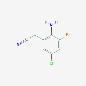 molecular formula C8H6BrClN2 B15224690 2-(2-Amino-3-bromo-5-chlorophenyl)acetonitrile 
