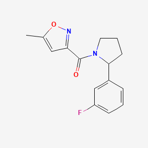 molecular formula C15H15FN2O2 B1522650 3-[2-(3-Fluorophenyl)pyrrolidine-1-carbonyl]-5-methyl-1,2-oxazole CAS No. 1031615-08-3