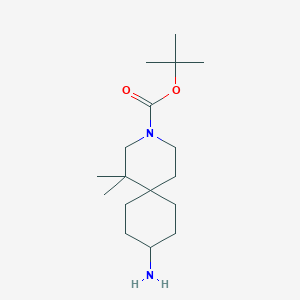 molecular formula C17H32N2O2 B15226572 tert-Butyl 9-amino-1,1-dimethyl-3-azaspiro[5.5]undecane-3-carboxylate 