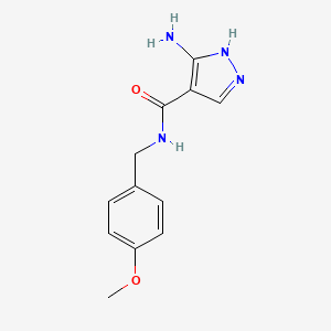 molecular formula C12H14N4O2 B1523109 5-amino-N-[(4-methoxyphenyl)methyl]-1H-pyrazole-4-carboxamide CAS No. 1187861-34-2