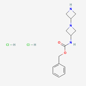 molecular formula C14H21Cl2N3O2 B15232191 benzyl N-[1-(azetidin-3-yl)azetidin-3-yl]carbamate;dihydrochloride 