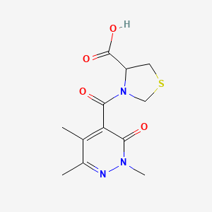 molecular formula C12H15N3O4S B1523223 3-(2,5,6-Trimethyl-3-oxo-2,3-dihydropyridazine-4-carbonyl)-1,3-thiazolidine-4-carboxylic acid CAS No. 1218015-86-1