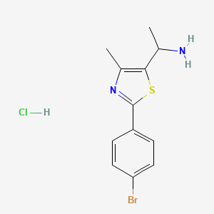 molecular formula C12H14BrClN2S B1523396 1-[2-(4-Bromophenyl)-4-methyl-1,3-thiazol-5-yl]ethan-1-amine hydrochloride CAS No. 1333686-32-0