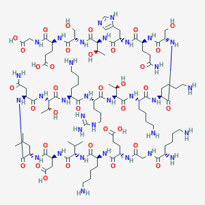 molecular formula C98H171N33O35 B152340 Glycine, L-lysylglycyl-L-alpha-glutamyl-L-lysyl-L-valyl-L-alpha-aspartyl-L-leucyl-L-asparaginyl-L-threonyl-L-lysyl-L-arginyl-L-threonyl-L-lysyl-L-lysyl-L-seryl-L-glutaminyl-L-histidyl-L-threonyl-L-seryl-L-alpha-glutamyl- CAS No. 137593-46-5