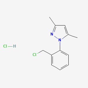 molecular formula C12H14Cl2N2 B1523558 1-[2-(Chloromethyl)phenyl]-3,5-dimethyl-1H-pyrazole hydrochloride CAS No. 1255717-91-9