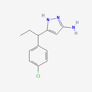 molecular formula C12H14ClN3 B15235711 3-(1-(4-Chlorophenyl)propyl)-1H-pyrazol-5-amine 