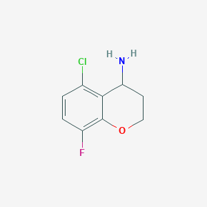molecular formula C9H9ClFNO B15236329 5-Chloro-8-fluorochroman-4-amine 