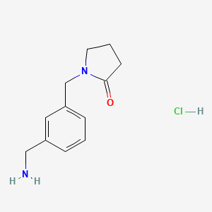 molecular formula C12H17ClN2O B1523731 1-{[3-(Aminomethyl)phenyl]methyl}pyrrolidin-2-one hydrochloride CAS No. 1269152-08-0