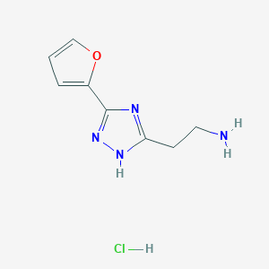 molecular formula C8H11ClN4O B1523735 2-[5-(furan-2-yl)-4H-1,2,4-triazol-3-yl]ethan-1-amine hydrochloride CAS No. 1258652-43-5
