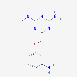 molecular formula C12H16N6O B1523750 6-(3-aminophenoxymethyl)-2-N,2-N-dimethyl-1,3,5-triazine-2,4-diamine CAS No. 1183585-51-4