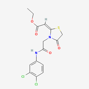 molecular formula C15H14Cl2N2O4S B15239440 Ethyl 2-(3-{[(3,4-dichlorophenyl)carbamoyl]methyl}-4-oxo-1,3-thiazolidin-2-ylidene)acetate 