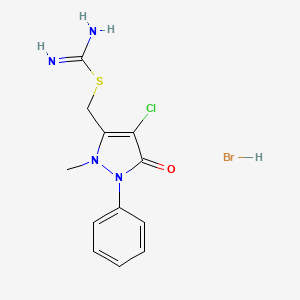 molecular formula C12H14BrClN4OS B15239882 ((4-Chloro-2-methyl-5-oxo-1-phenyl(3-pyrazolin-3-yl))methyl)thiocarboxamidine, hydrobromide 