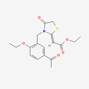molecular formula C18H21NO5S B15240425 ethyl 2-[(2Z)-3-[(5-acetyl-2-ethoxyphenyl)methyl]-4-oxo-1,3-thiazolidin-2-ylidene]acetate 
