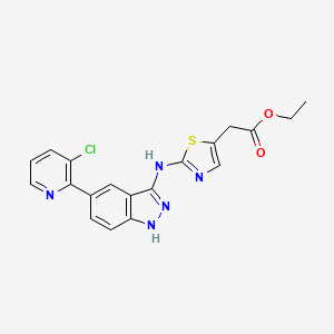 molecular formula C19H16ClN5O2S B15242814 Ethyl 2-(2-((5-(3-chloropyridin-2-yl)-1H-indazol-3-yl)amino)thiazol-5-yl)acetate 