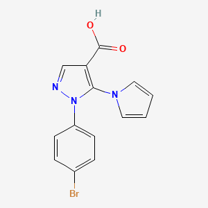 molecular formula C14H10BrN3O2 B1524316 1-(4-溴苯基)-5-(1H-吡咯-1-基)-1H-吡唑-4-羧酸 CAS No. 1224164-73-1