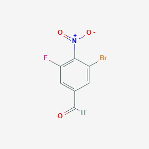 molecular formula C7H3BrFNO3 B15243754 3-Bromo-5-fluoro-4-nitrobenzaldehyde 