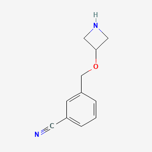 molecular formula C11H12N2O B15243820 3-[(Azetidin-3-yloxy)methyl]benzonitrile 