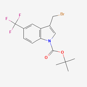 molecular formula C15H15BrF3NO2 B15243943 Tert-butyl 3-(bromomethyl)-5-(trifluoromethyl)-1H-indole-1-carboxylate 