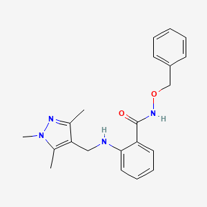 molecular formula C21H24N4O2 B15243959 N-(Benzyloxy)-2-(((1,3,5-trimethyl-1H-pyrazol-4-yl)methyl)amino)benzamide 