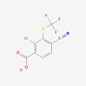 molecular formula C9H3BrF3NO2S B15246745 2-Bromo-4-cyano-3-((trifluoromethyl)thio)benzoic acid 