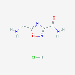 molecular formula C4H7ClN4O2 B1524755 5-(Aminomethyl)-1,2,4-oxadiazole-3-carboxamide hydrochloride CAS No. 1609403-38-4