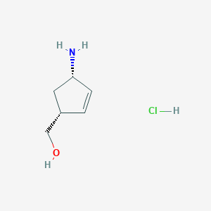 molecular formula C6H12ClNO B1524758 ((1R,4S)-4-Aminocyclopent-2-en-1-yl)methanol hydrochloride CAS No. 77745-28-9