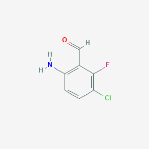 molecular formula C7H5ClFNO B15247729 6-Amino-3-chloro-2-fluorobenzaldehyde 