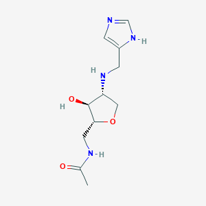 molecular formula C11H18N4O3 B15248416 N-(((2R,3S,4R)-4-(((1H-Imidazol-5-yl)methyl)amino)-3-hydroxytetrahydrofuran-2-yl)methyl)acetamide 