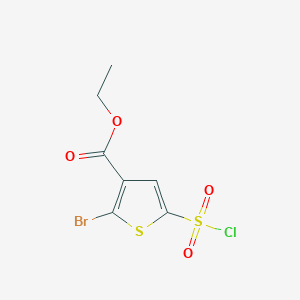 molecular formula C7H6BrClO4S2 B15248437 Ethyl 2-bromo-5-(chlorosulfonyl)thiophene-3-carboxylate 