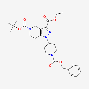 molecular formula C27H36N4O6 B15248548 5-Tert-butyl 3-ethyl 1-(1-((benzyloxy)carbonyl)piperidin-4-YL)-6,7-dihydro-1H-pyrazolo[4,3-C]pyridine-3,5(4H)-dicarboxylate 