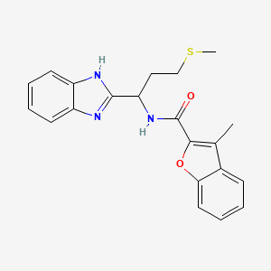 molecular formula C21H21N3O2S B15248615 N-(1-(1H-Benzo[d]imidazol-2-yl)-3-(methylthio)propyl)-3-methylbenzofuran-2-carboxamide 