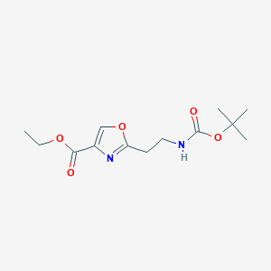 molecular formula C13H20N2O5 B15248787 Ethyl2-(2-((tert-butoxycarbonyl)amino)ethyl)oxazole-4-carboxylate 