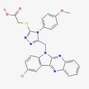 molecular formula C26H19ClN6O3S B15249670 Acetic acid, ((5-((9-chloro-6H-indolo(2,3-b)quinoxalin-6-yl)methyl)-1-(4-methoxyphenyl)-1H-1,3,4-triazol-2-yl)thio)- CAS No. 116989-81-2