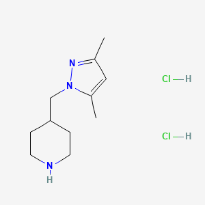 molecular formula C11H21Cl2N3 B1524996 4-[(3,5-dimethyl-1H-pyrazol-1-yl)methyl]piperidine dihydrochloride CAS No. 1311317-19-7
